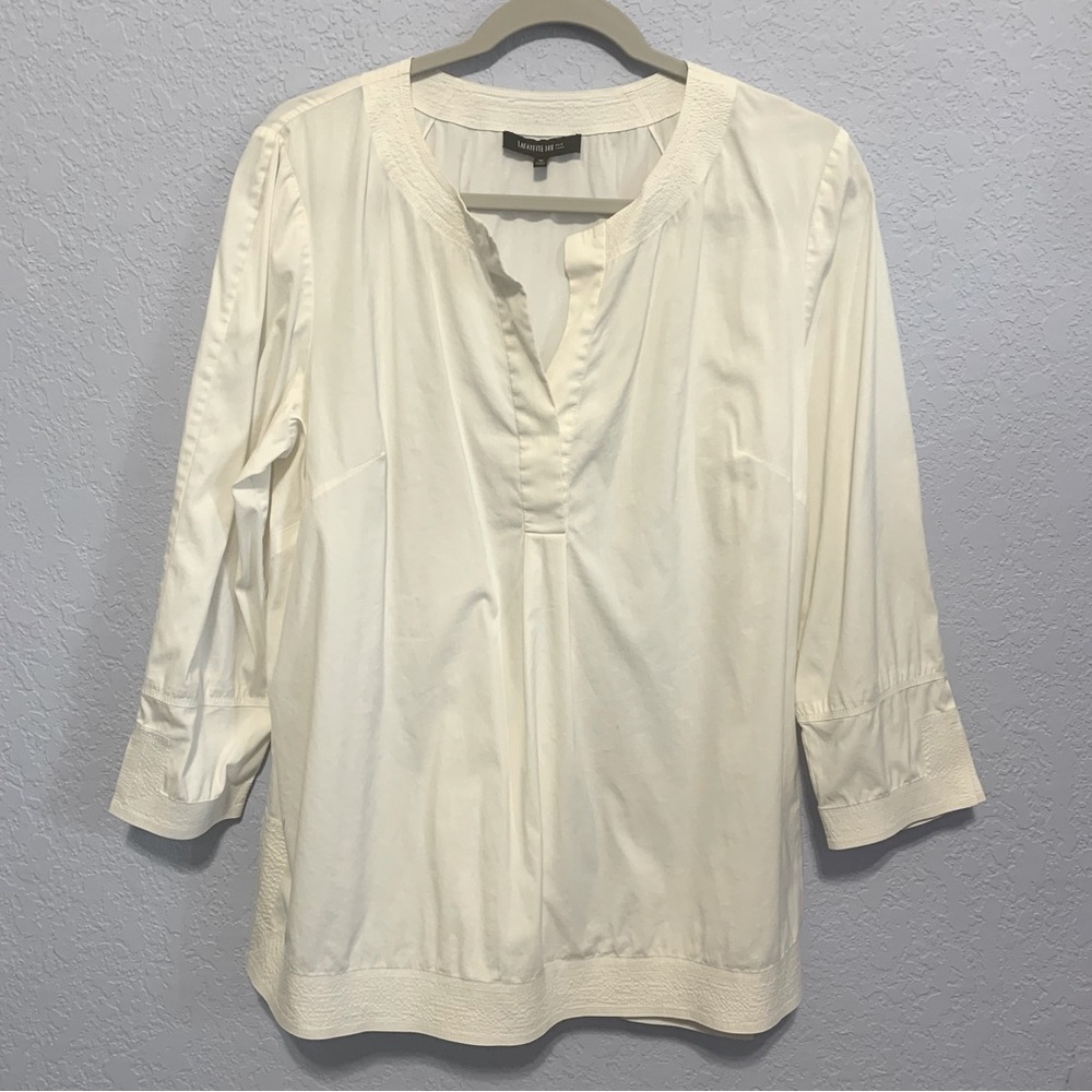 Lafayette 148 New York White 3/4 Sleeves Stretch Tunic